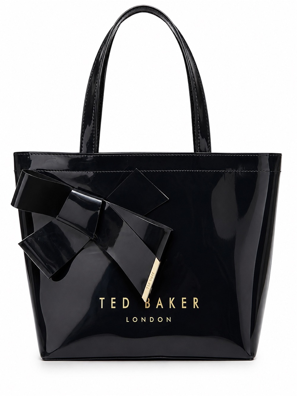 Ted Baker Black Gloss Patent Bow Tote Bag NWT (tiny markings)